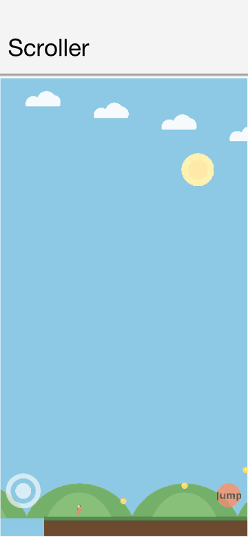The side-scroller sample, running, jumping, and collecting coins