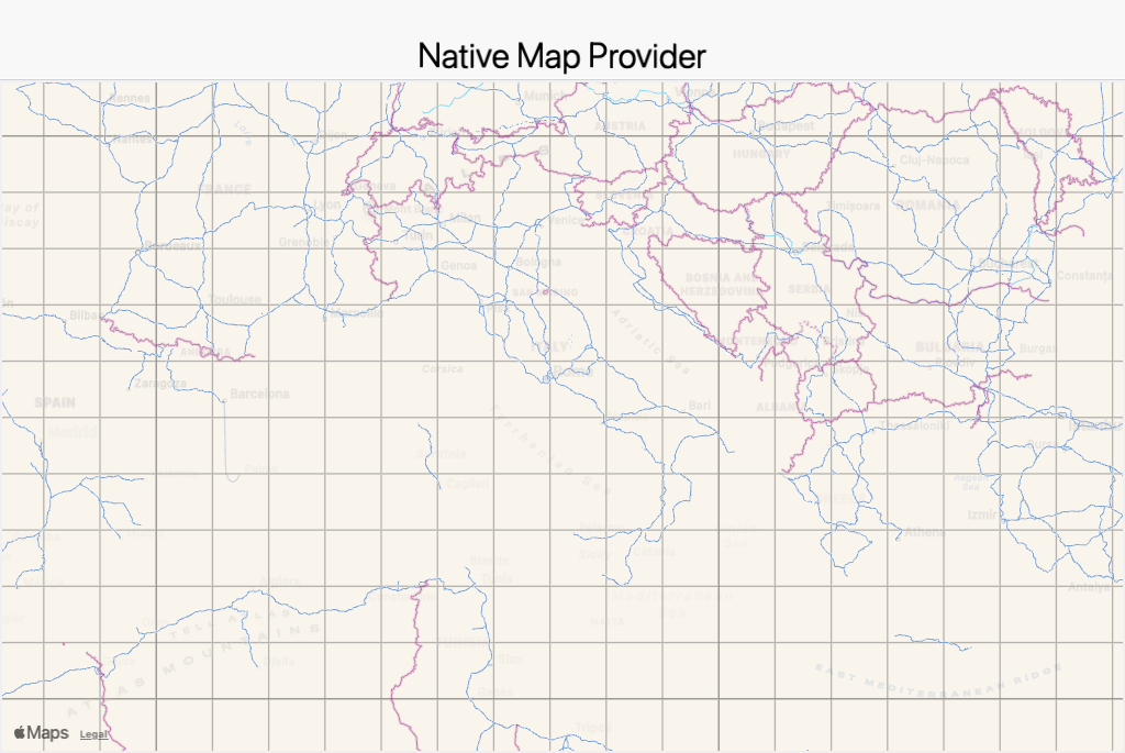 A NativeMap rendering through Apple MapKit on the native Mac desktop build